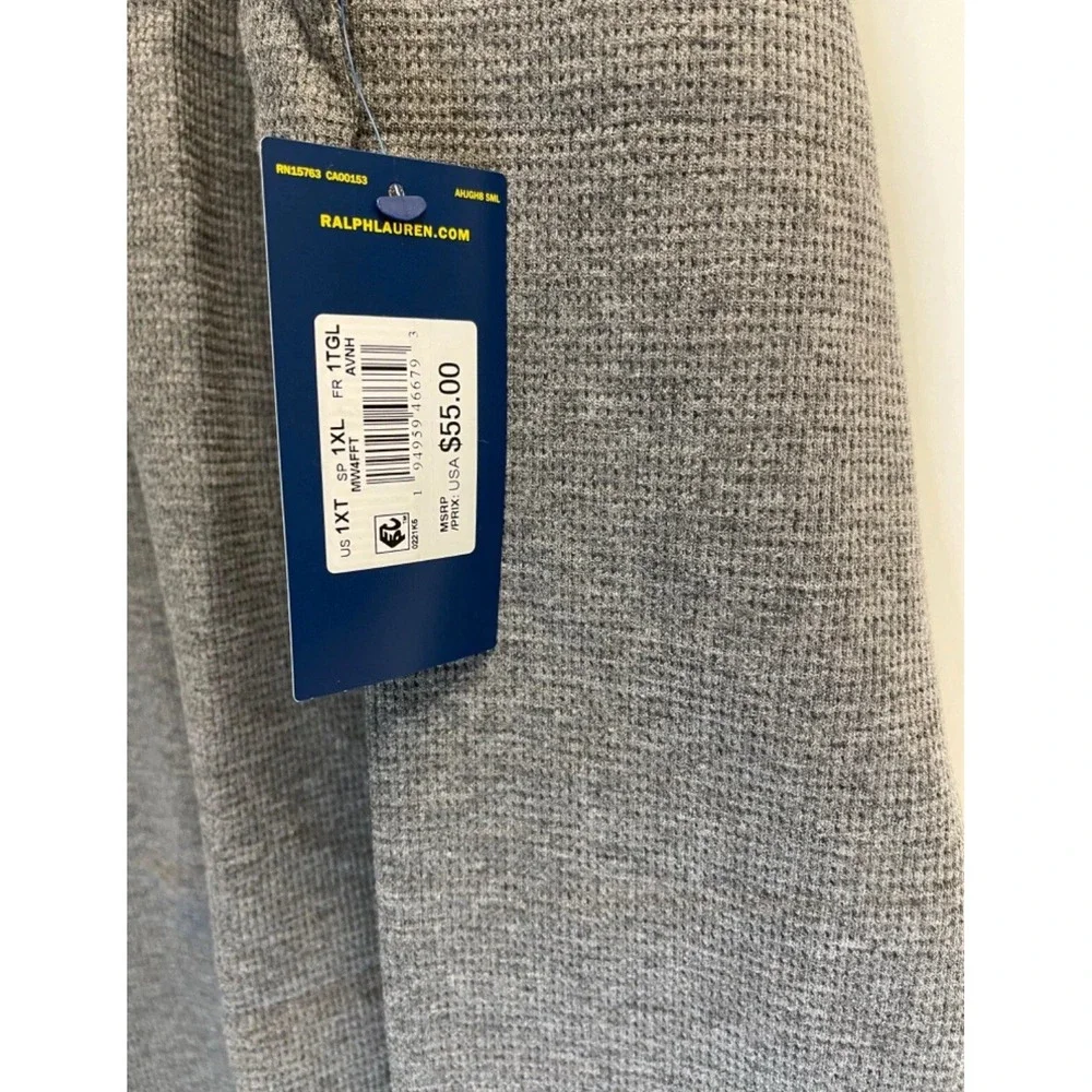 Polo RALPH LAUREN Mens Big Pony Logo Thermal Waffle Knit Shirt Big Tall 1XT Grey